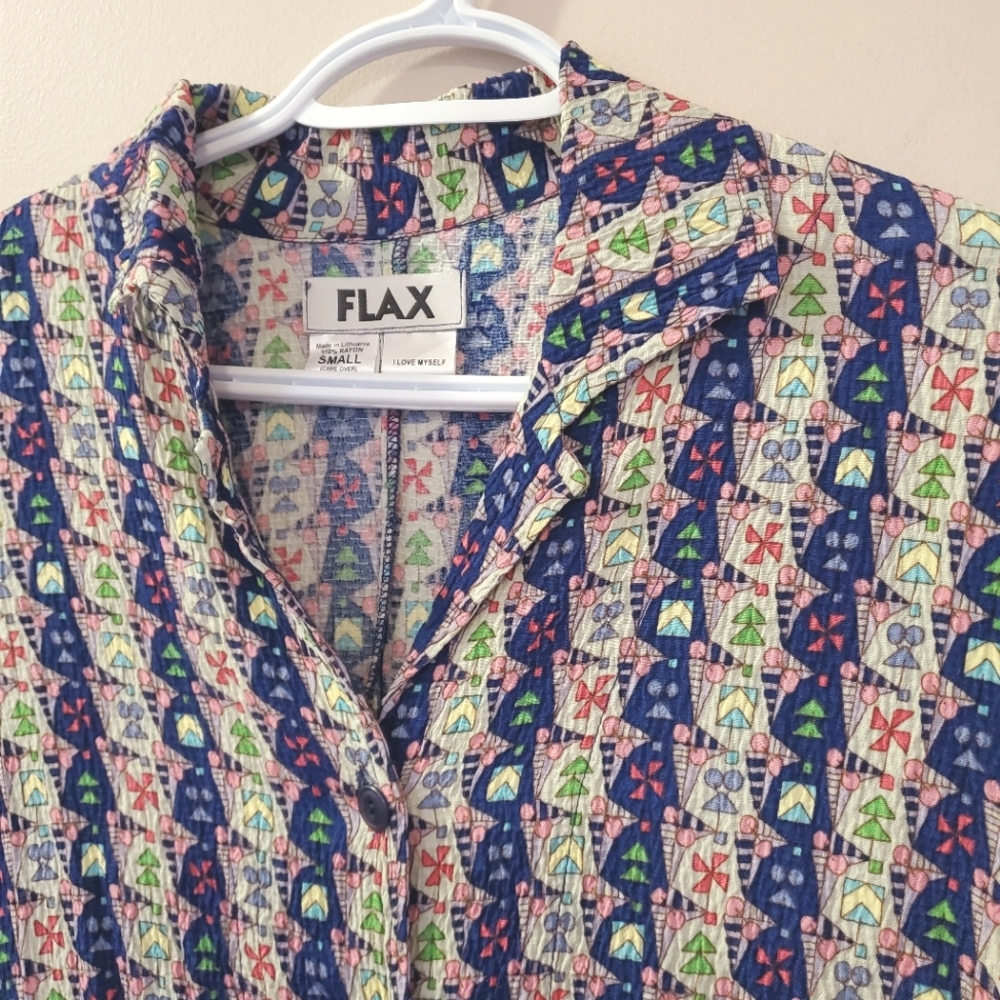 FLAX - Patterned Rayon Blouse - Size S - Picture 2 of 7